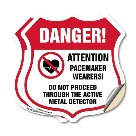 Signmission Pacemaker Wearers Shield Sign Danger! At, 4 inch X 4 inch, Vinyl Decal, 2PK SHI-D-2PACK-4-428