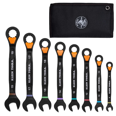 Klein Tools Ratcheting Combination Slide-Lock Wrench Set, Metric, 8-Piece 69508M