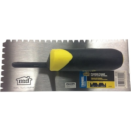 M-D Building Products Tile Installation Trowel, 11 in L, 4-1/2 in W, Flat V Notch, Comfort-Grip Handle 30000
