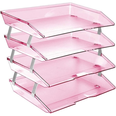 Acrimet Facility 4 Tier Letter Tray Side Load Letter Size Desktop File Organizer Plastic Clear Pink 256.8