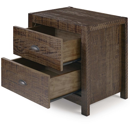 Homeroots 24" Dark Brown Distressed Solid Wood Two Drawer Nightstand 490274