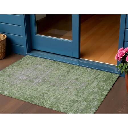 Homeroots 3' X 5' Fern Green Oriental Washable Indoor Outdoor Area Rug 607536