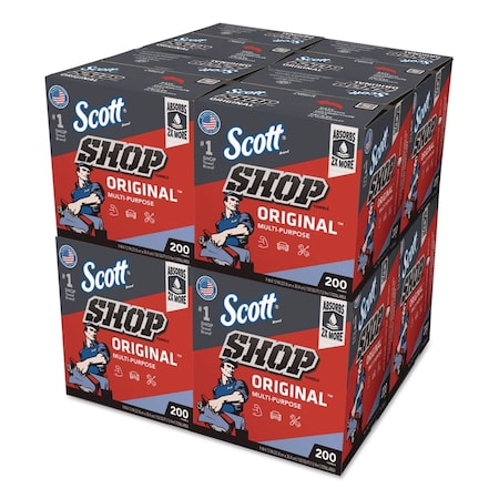 Scott Shop Towels Original, Blue, Pop-Up Dispenser Box, 200 Towels/Box, 8 Boxes/Case, 1,600 Towels/Case 75190