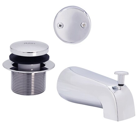 5-1/4in Front Diverter Tub Spout with Tip-Toe Drain and 2-Hole Overflow Trim, Polished Chrome