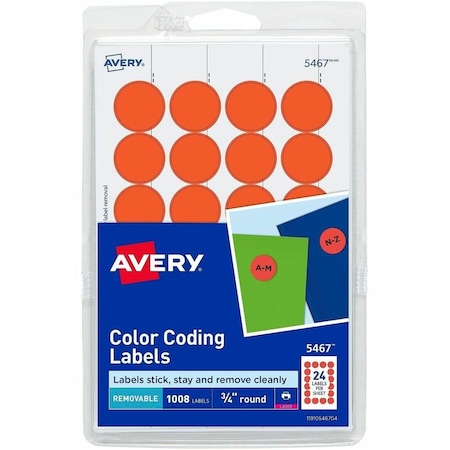 Avery Label, Round, 3/4Dia, Neon Rd 6PK AVE05467