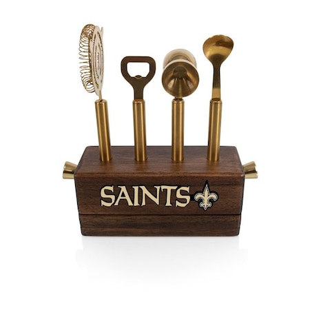 Picnic Time Family Of Brands NFL New Orleans Saints Sidecar 5-Piece Bar Tool Set, (Acacia Wood) 672-05-508-207-2
