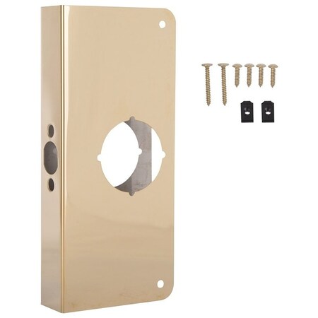 Prosource Door Reinforcer, 2-3/8 in Backset, 1-3/8 in Thick Door, Steel, Brass, 9 in H, 4 in W HSH-048SBP-PS