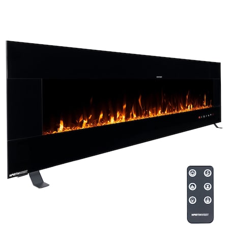 Northwest 72in Wall Mounted Electric Fireplace with Bluetooth Speakers and Remote to Adjust LED Flames 80-BEF-72B