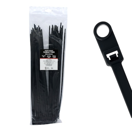 Cable Ties Unlimited Screw Mount Cable Tie, 14 in L, 50 lb Strength, 4 in Max Bundle Dia, Nylon, UV-Rated, Black, 100PK SM14-50-0C
