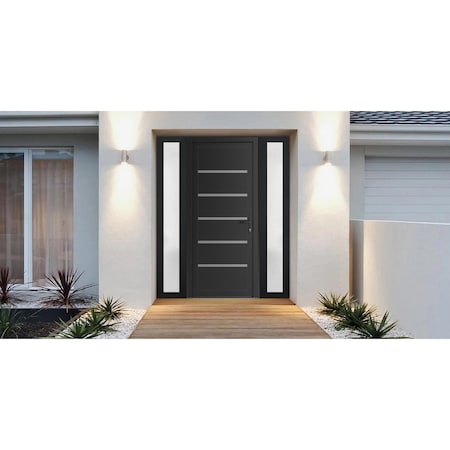 Vdomdoors Front Exterior Prehung Metal-Plastic Door, Manux 8415 Matte Black, 2 Side Sidelite Transoms, Office MANUX8415EXD-BLK-W12+36+12xH80-LH