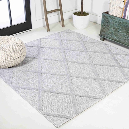 Jonathan Y Salines Diamond Trellis Light Gray 5 ft Square Indoor/Outdoor Area Rug IBZ101C-5SQ