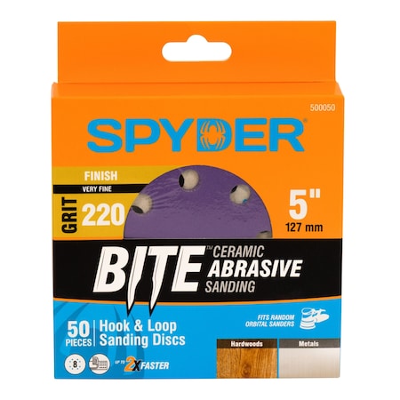 Spyder 5-Inch x 8-Hole 220 Grit Ceramic with Stearate Sanding Discs, 50PK 500050