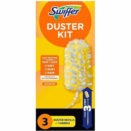 Swiffer Heavy Duty Dusters with Extendable Handle, Handle Extends to 3 ft, 1 Handle and 3 Dusters/Kit, 6PK 82074
