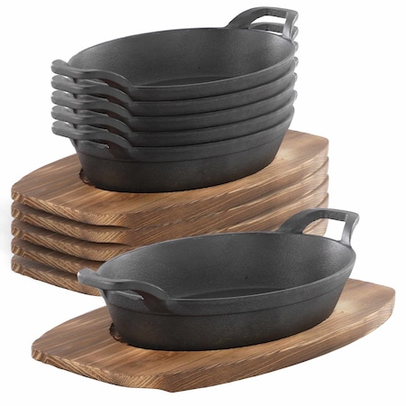 Megachef 6 Piece Mini Cast Iron Oval Pan with Wood Tray Set 750123652M