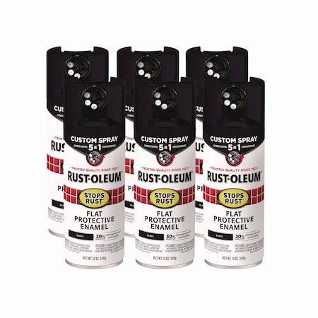 Rust-Oleum Stops Rust 5-in-1 Spray Paint, Flat Black, 12 oz Aerosol Can, 6PK 376855