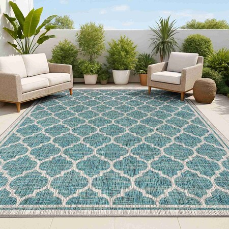 Jonathan Y Trebol Moroccan Trellis Textured Weave Teal/Gray 9 ft. x 12 ft. Indoor/Outdoor Area Rug SMB109E-9