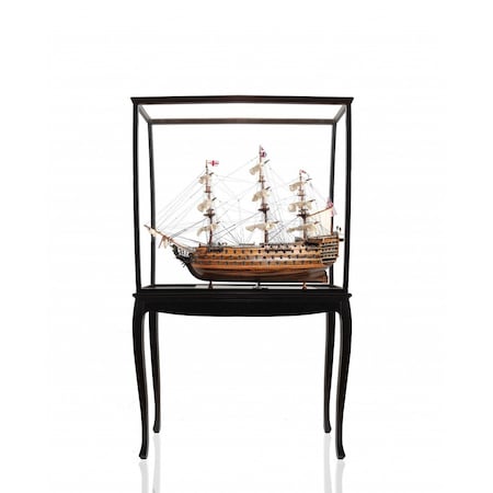 Homeroots 30" Wood Brown Solid Wood Hand Painted HMS Victory Medium Open Front Display Case Model Boat 401844