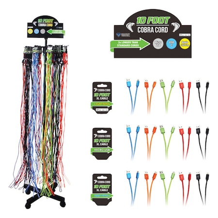 Diamond Visions Cobra Cord Micro to USB Charge and Sync Cable 10 Assorted 01-2372