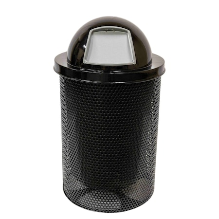 Mytcoat Trash Receptacle, Dome Lid, Liner, 32 Gal, Black, Punched Steel, Industry Standard Coating 804359