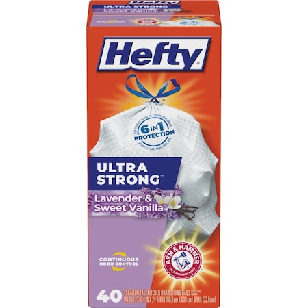 Hefty Ultra Strong 13 Gal. Lavender & Vanilla Tall Kitchen White Trash Bag, 40-Count E88322