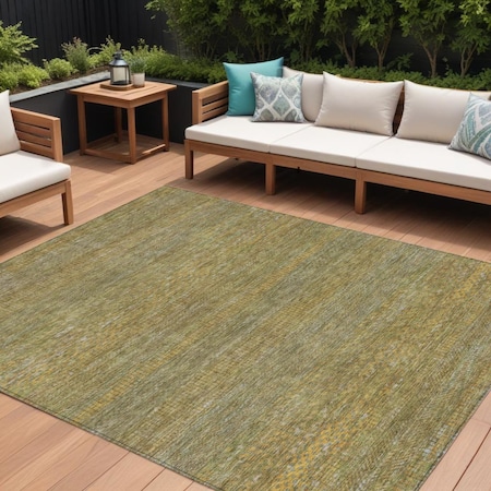Homeroots 9' X 12' Sage And Gold Striped Washable Indoor Outdoor Area Rug 615636