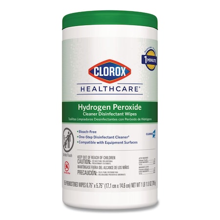 Clorox Hydrogen Peroxide Cleaner Disinfectant Wipes, 6.75 x 5.75, Unscented, 155 Wipes 30825