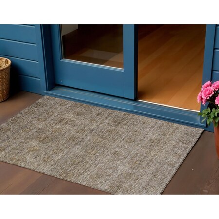 Homeroots 3' X 5' Brown And Tan Floral Washable Indoor Outdoor Area Rug 605711