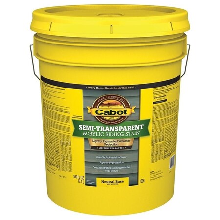 Cabot 1300 Series 140000008 Exterior Stain, SemiTransparent, Neutral Base, Liquid, 5 gal, Pail 1306