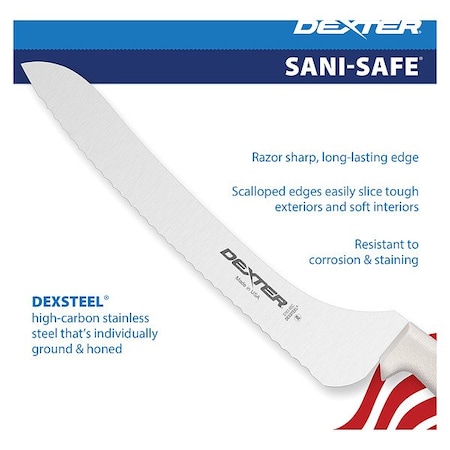Dexter Russell Bread Slicer, 9 In, Offset, Scalloped, White 13583