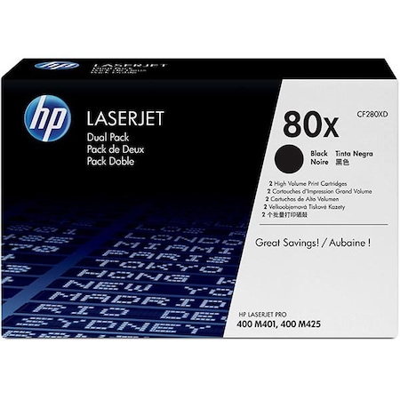 Hp 80X (CF280XD) Black High Yield 2-pack Original LaserJet Toner Cartridges (6,900 Yield Each) CF280XD