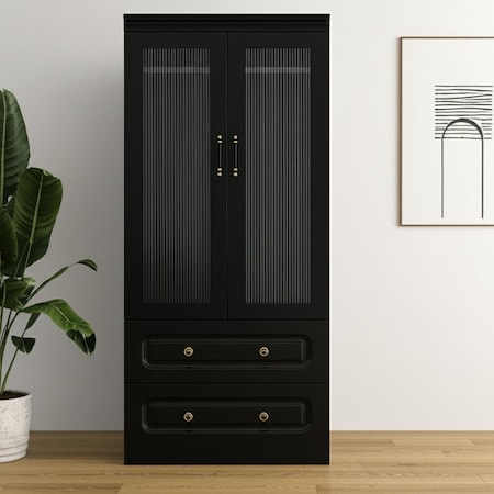 Homeroots 71" Black Wood Two Door Two Drawer Combo Dresser 617972