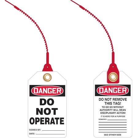 Accuform Loop 'N Lock Tags, DANGER DO NOT OPERATE, 5.875inx 3.375in, Plastic, 10PK TAK607