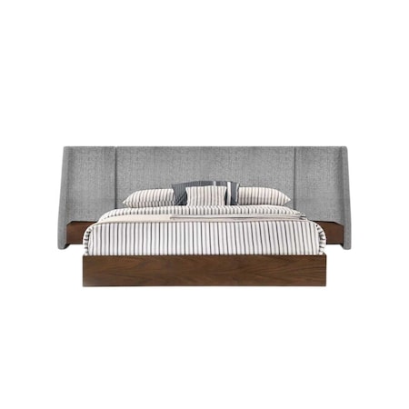 Homeroots Brown and Gray Wood And Upholstery King Bed Frame With Attached Nightstands 486186