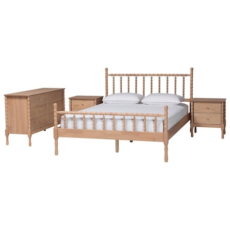 Baxton Studio Laurent Bamboo-Style 4-Piece Bedroom Set with Two Nightstands, Queen 266-14563-14566-14564-14564-ZORO