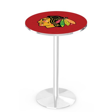 Holland Bar Stool Co 42" Chrome Chicago Blackhawks Pub Table, 36" dia. Top L214C4236ChiHwk-R