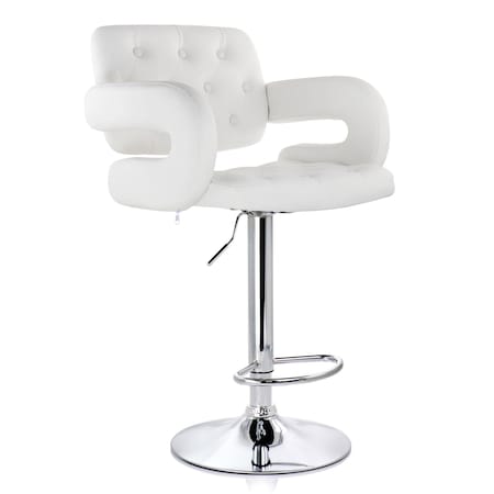 Elama Faux Leather Tufted Bar Stool in White with Chrome Base and Adjustable Height ELM-749-WHT