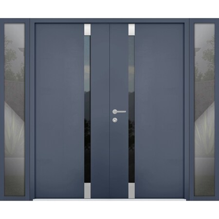 Vdomdoors Steel Double Doors Cynex 6777 Grey 2 Sidelight Exterior Windows Stainless Inserts Single Modern Pai CYNEX6777DEXD-GRE-LH-I-W12+72+12 x H80