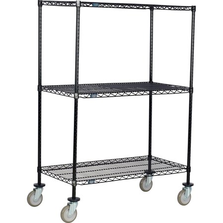 Global Industrial Nexel 3 Shelf Truck, Black Epoxy, 42"W x 14"D x 60"H, Polyurethane Swivel Casters B3157148