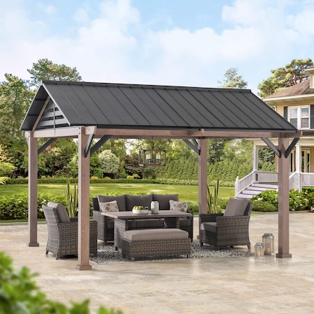 Sunjoy Kinzie 13 ft. x 13 ft. Hardtop Gazebo With Pergola Awnings A102017900