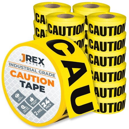 Jrex Safety Caution Tape Roll - 1000 Ft x 3 Inch Wide Each - Yellow, 24PK PCT-JR-24PK