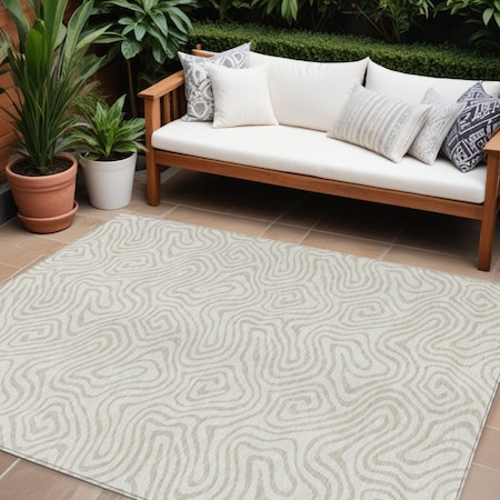 Homeroots 10' X 14' Ivory And Beige Abstract Washable Indoor Outdoor Area Rug 599729