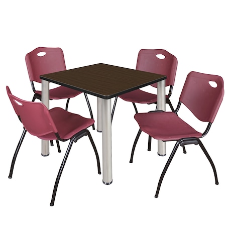 Regency Square Kee Breakroom Table W/ 4 M Stack Chairs, 30 in W, 30 in L, Neo Walnut TB3030NWBPCM47BY