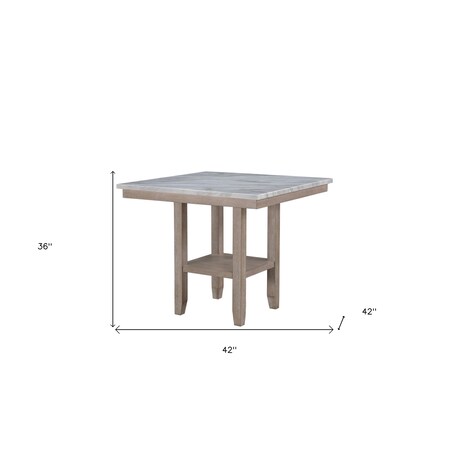 Homeroots 42" White and Natural Faux Marble and Wood Square Bar Table 564791