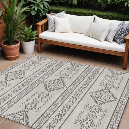 Homeroots 10' X 14' Beige And Brown Southwestern Washable Indoor Outdoor Area Rug 593647