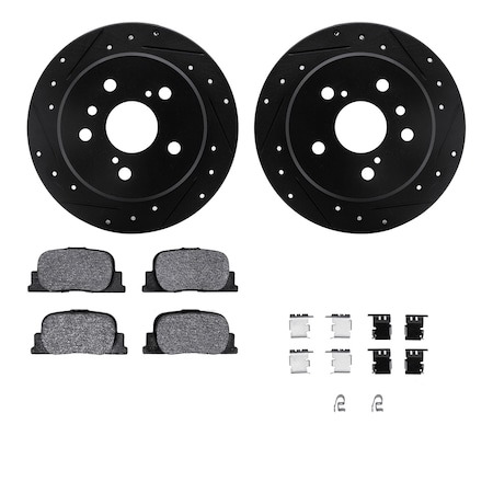 Dynamic Friction Co DFC Rotors-Drilled & Slotted-Black w/ 5000 Advanced Brake Pads Incl Hdw 8512-76059