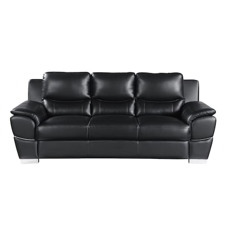 Homeroots 85" Black Top Grain Leather Solid Wood Sofa 720442