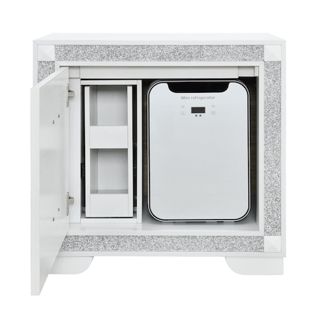 Global Furniture Usa Contemporary Glam Soleil White Nightstand With Cooler And Speaker SOLEIL-WHITE-NS W/COOLER + SPKR