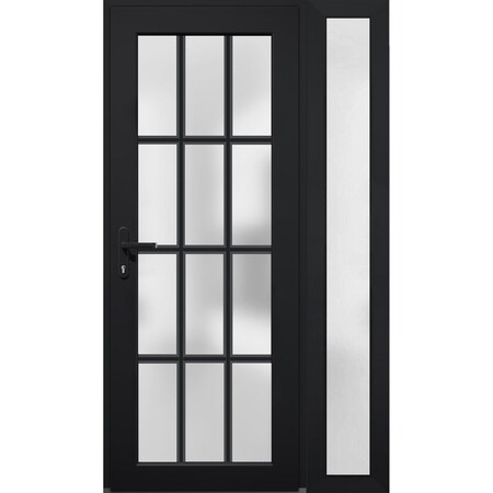 Vdomdoors Front Exterior Prehung FiberGlass Door Frosted Glass / Manux 8312 Matte Black / Sidelight Exterior MANUX8312EXD-BLK-W36+14 x H80-RH