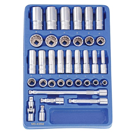Genius Tools 35 Pc. 1/2inDr. Metric Hand Socket Set MS-435M