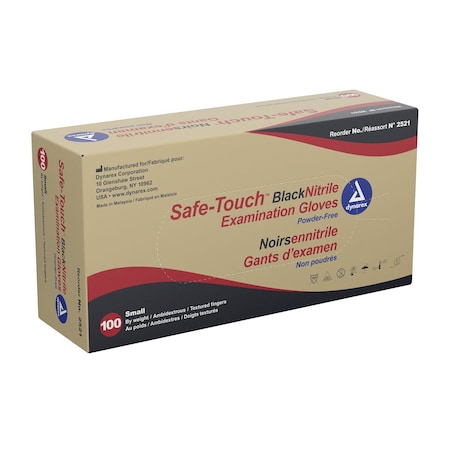 Dynarex Safe-Touch Nitrile Exam Gloves, Small, Powder-Free, Black, 1000PK 2521